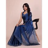 CQ Women's Jimmy choo Embellished Bollywood Saree With Unstitched Blouse 5.5Mtr (Blue)