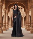CQ Women's Jimmy choo Embellished Bollywood Saree With Unstitched Blouse 5.5Mtr (Black)