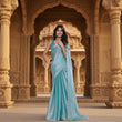 CQ Women's Jimmy choo Embellished Bollywood Saree With Unstitched Blouse 5.5Mtr (Light Blue)
