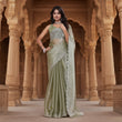 CQ Women's Jimmy choo Embellished Bollywood Saree With Unstitched Blouse 5.5Mtr (Light Green)