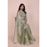 CQ Women's Jimmy choo Embellished Bollywood Saree With Unstitched Blouse 5.5Mtr (Light Green)