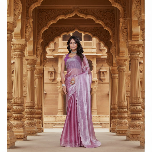 CQ Women's Jimmy choo Embellished Bollywood Saree With Unstitched Blouse 5.5Mtr (Magenta)