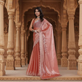 CQ Women's Jimmy choo Embellished Bollywood Saree With Unstitched Blouse 5.5Mtr (Orange)