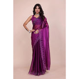 CQ Women's Tissue Pure Silk Embellished Bollywood Saree With Unstitched Blouse 5.5Mtr (Purple)