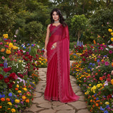 CQ Women's Jimmy choo Embellished Bollywood Saree With Unstitched Blouse 5.5Mtr (Red)