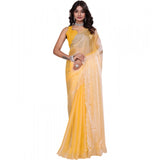 CQ Women's Tissue Pure Silk Embellished Bollywood Saree With Unstitched Blouse 5.5Mtr (Yellow)