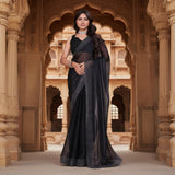 CQ Women's Jimmy choo Embellished Bollywood Saree With Unstitched Blouse 5.5Mtr (Black)