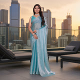 CQ Women's Jimmy choo Embellished Bollywood Saree With Unstitched Blouse 5.5Mtr (Light Blue)