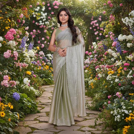 CQ Women's Jimmy choo Embellished Bollywood Saree With Unstitched Blouse 5.5Mtr (Light Green)