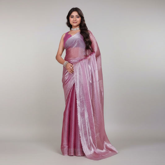 CQ Women's Jimmy choo Embellished Bollywood Saree With Unstitched Blouse 5.5Mtr (Magenta)