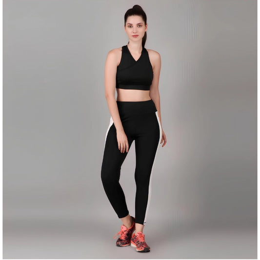 CQ Women's Polyester Solid Ankle length High Waisted Tights (Black)