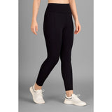 CQ Women's Polyester Solid Ankle length High Waisted Tights (Black)