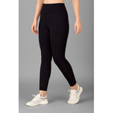 CQ Women's Polyester Solid Ankle length High Waisted Tights (Black)