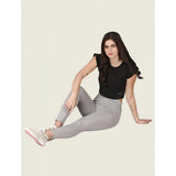 CQ Women's Polyester Solid Ankle length High Waisted Tights (Grey)