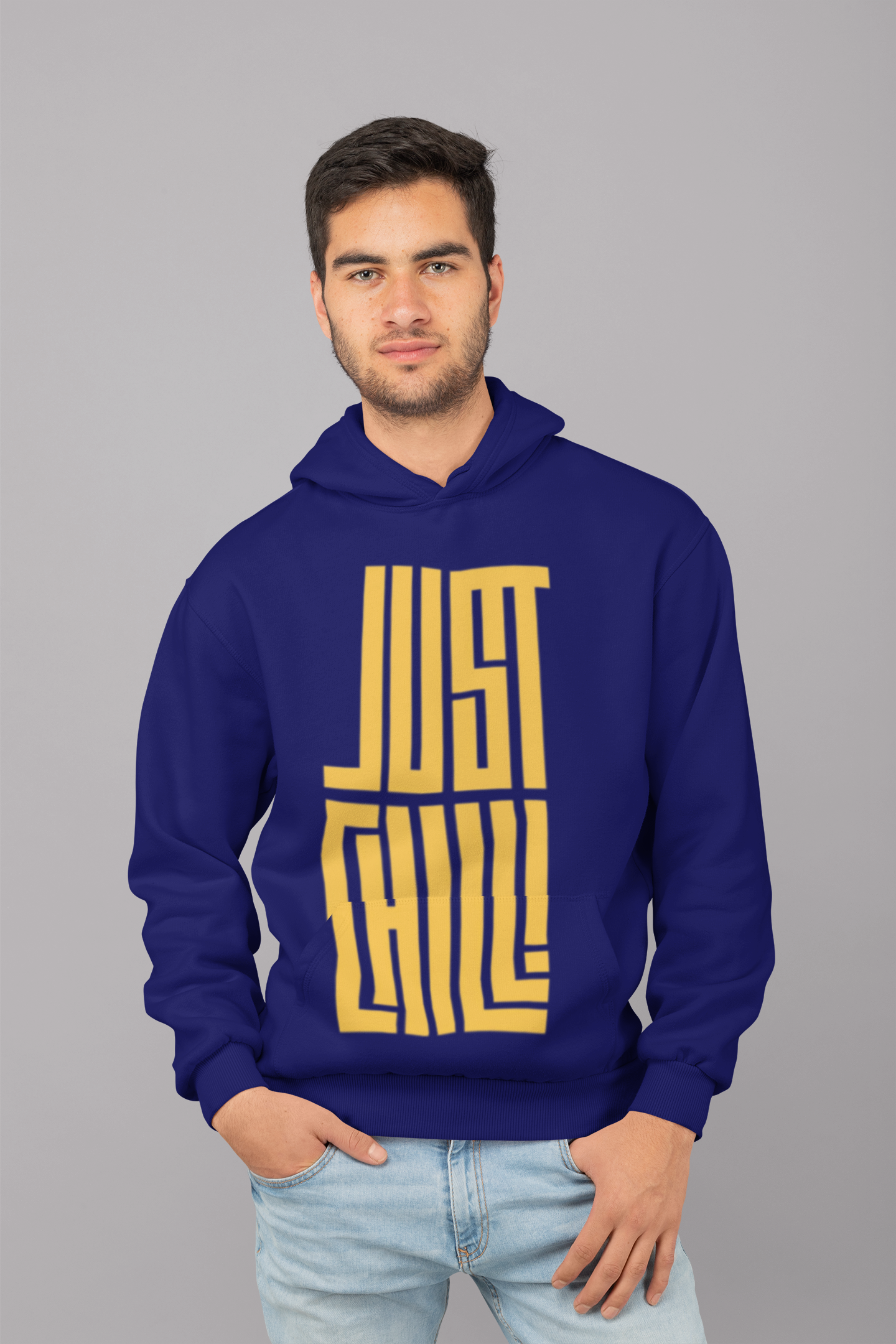 Navy Blue Essential Hoodie – Bio-Washed  CHILL Printed