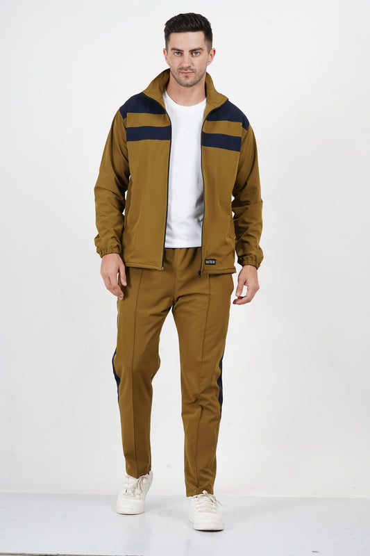 COLORS QUEE Chest Panel Tracksuit Set for Men Khaki & Navy