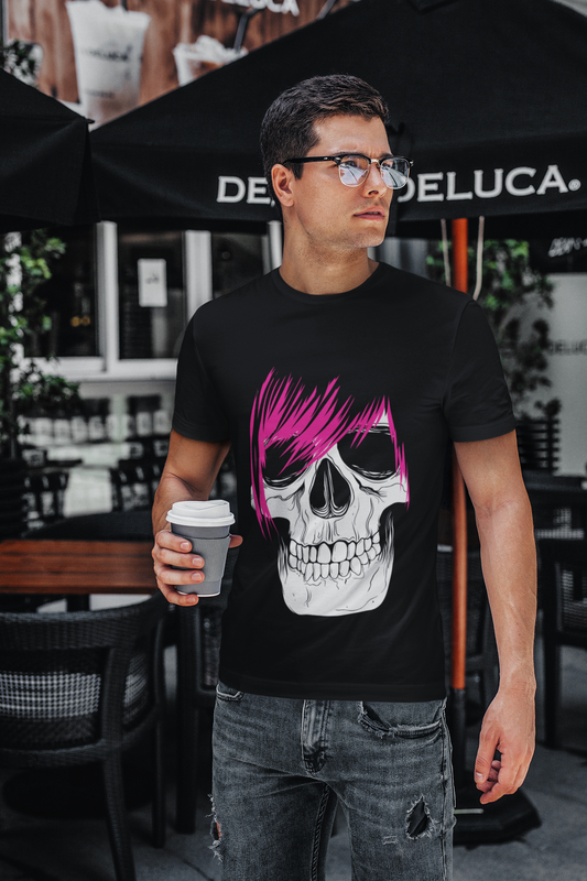 EMO SKULL Custom T-Shirt for Men Color Black Front - COLORS QUEE