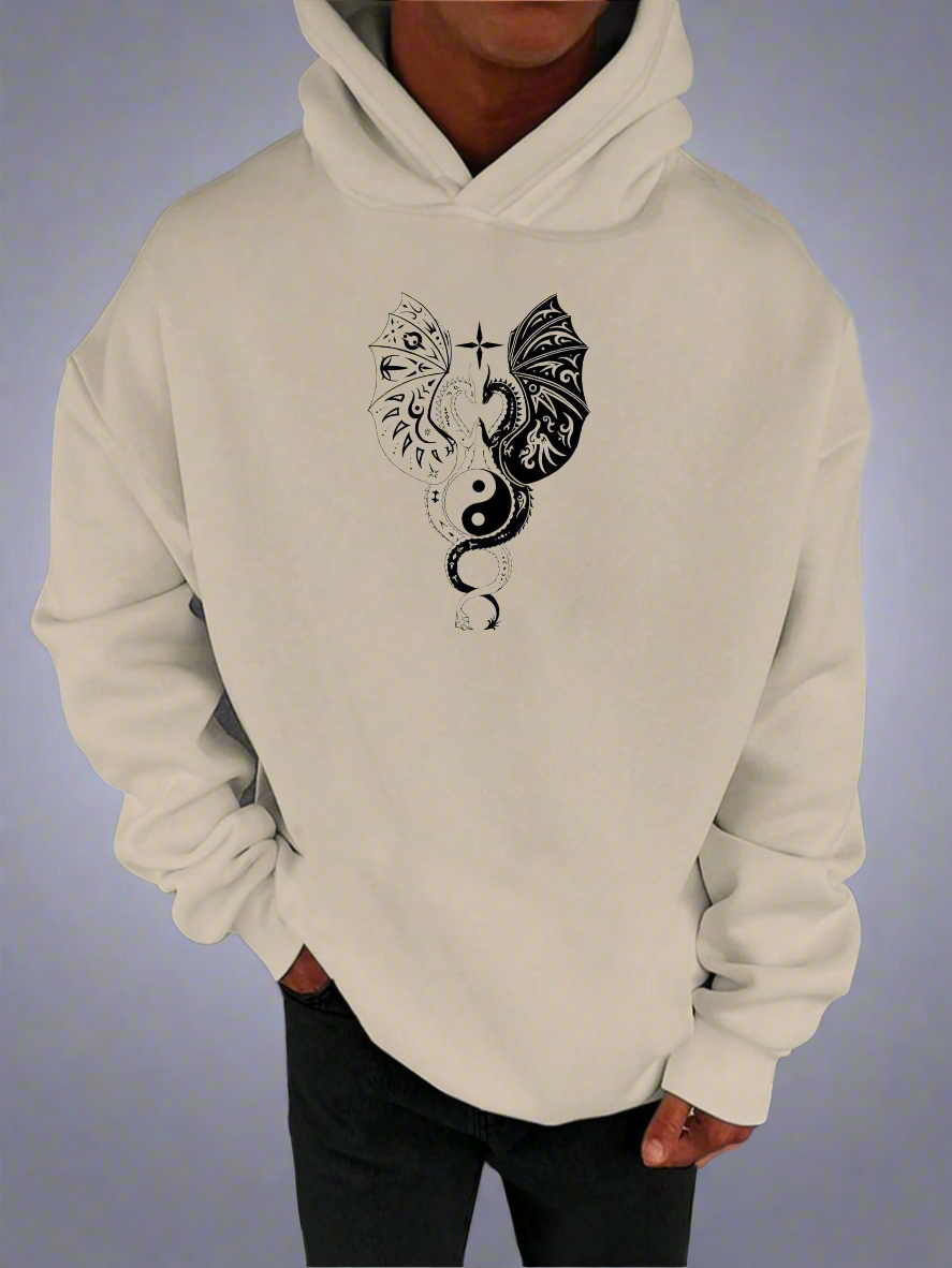 Men's Custom Hoodie Dragon Print Design (Front) White