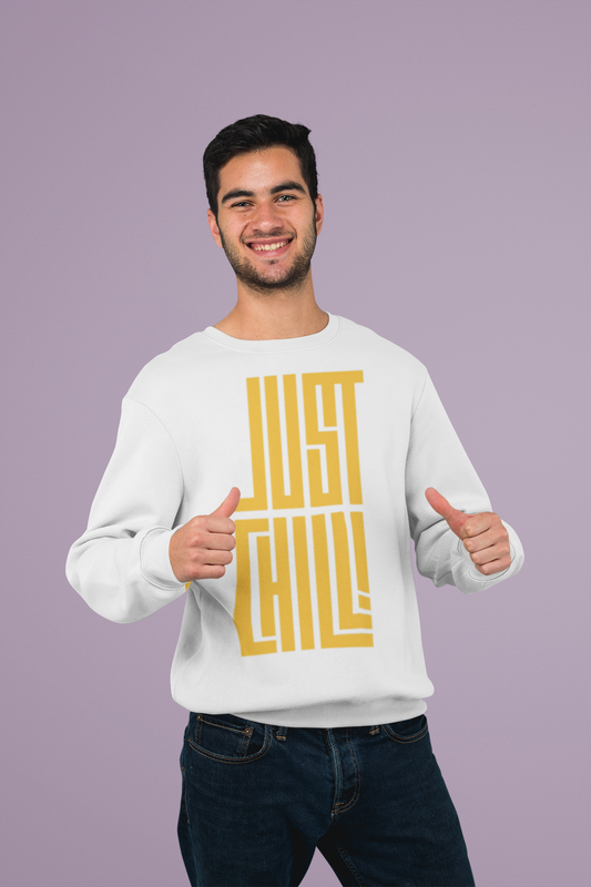 White Classic Sweatshirt – Premium Bio-Washed JUST CHILL