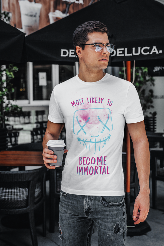 Most Likely To Become Immortal Custom T-Shirt for Men Color White Front - COLORS QUEE