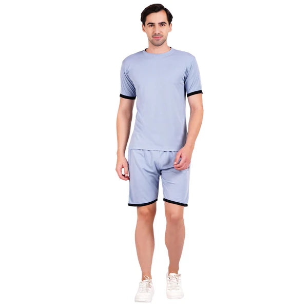 NAUTICON Men Round Neck t-Shirt and Shorts Co-Ord Set Light Blue