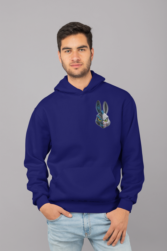 Navy Blue Essential Hoodie – Bio-Washed RABBIT Printed