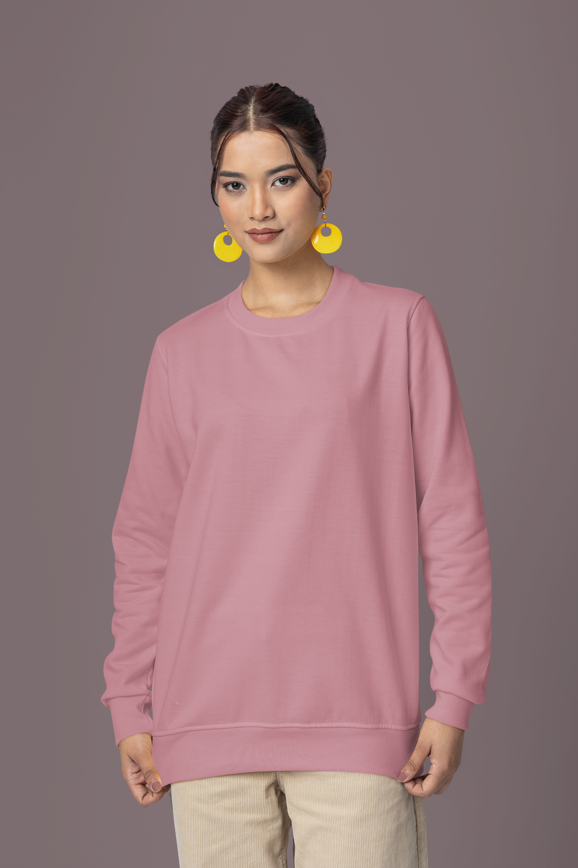 Women's Old Rose Color Sweatshirt Plain