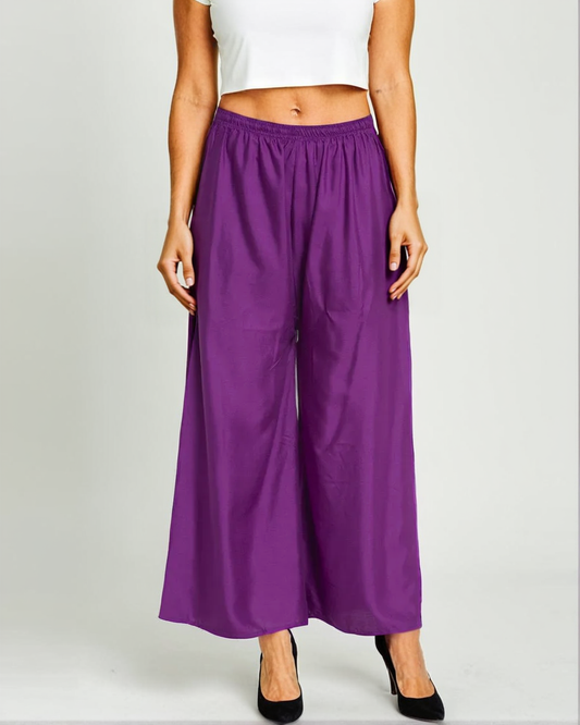 Flowy Knitted Rayon Ethnic Palazzos for Daily Comfort Purple