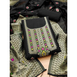 Women's Banarasi Silk Printed Unstitched Salwar Suit Material With Dupatta (Black, 3Mtrs)