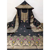 Women's Banarasi Silk Printed Unstitched Salwar Suit Material With Dupatta (Black, 3Mtrs)