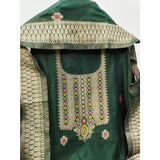 Women's Banarasi Silk Printed Unstitched Salwar Suit Material With Dupatta (Bottle Green, 3Mtrs)