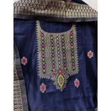 Women's Banarasi Silk Printed Unstitched Salwar Suit Material With Dupatta (Navy Blue, 3Mtrs)