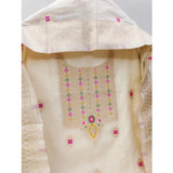 Women's Banarasi Silk Printed Unstitched Salwar Suit Material With Dupatta (White, 3Mtrs)