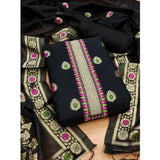Women's Banarasi Silk Printed Unstitched Salwar Suit Material With Dupatta (Black, 3Mtrs)