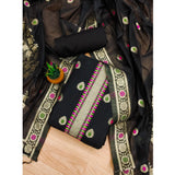 Women's Banarasi Silk Printed Unstitched Salwar Suit Material With Dupatta (Black, 3Mtrs)
