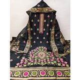 Women's Banarasi Silk Printed Unstitched Salwar Suit Material With Dupatta (Black, 3Mtrs)