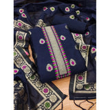 Women's Banarasi Silk Printed Unstitched Salwar Suit Material With Dupatta (Navy Blue, 3Mtrs)