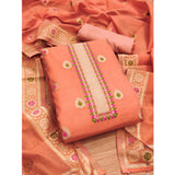 Women's Banarasi Silk Printed Unstitched Salwar Suit Material With Dupatta (Peach, 3Mtrs)