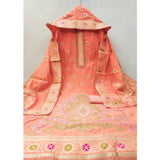 Women's Banarasi Silk Printed Unstitched Salwar Suit Material With Dupatta (Peach, 3Mtrs)
