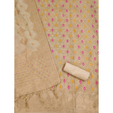 Women's Banarasi Silk Printed Unstitched Salwar Suit Material With Dupatta (Cream, 3Mtrs)