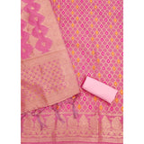 Women's Banarasi Silk Printed Unstitched Salwar Suit Material With Dupatta (Pink, 3Mtrs)