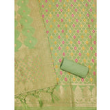Women's Banarasi Silk Printed Unstitched Salwar Suit Material With Dupatta (Pista, 3Mtrs)