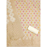 Women's Banarasi Silk Printed Unstitched Salwar Suit Material With Dupatta (White, 3Mtrs)