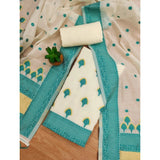 Women's Banarasi Silk Printed Unstitched Salwar Suit Material With Dupatta (Teal, 3Mtrs)