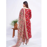 Generic Women's Cotton Blend Printed Kurti With Pant Dupatta Set (Red)