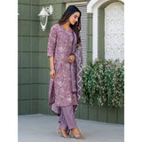 Generic Women's Cotton Blend Printed Kurti With Pant Dupatta Set (Lavender)