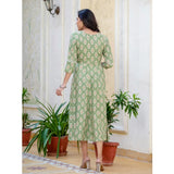 Generic Women's Rayon  Print With Embroidery Work A-Line Kurti (Green)