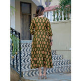 Generic Women's Rayon Print With Embroidery Work A-Line Kurti (Dark Green)