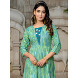 Generic Women's Rayon Print With Embroidery Work A-Line Kurti (Rama)