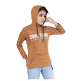 CQ Boy's Cotton Printeded Hooded Neck Hoodies (Brown)